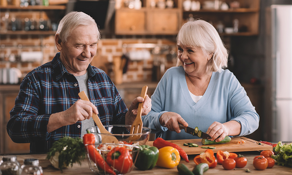 Retired couple eating brain food